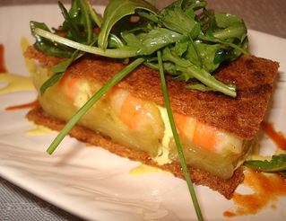 Craquant de Crevettes, Cr�me d'oignons doux au Citron confit