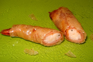 Gambas au Jambon Serrano, cuites dans une feuille de Brick