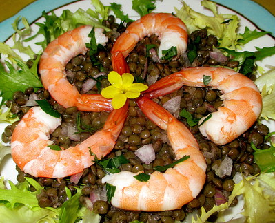 Salade de Lentilles vertes aux Crevettes -- 09/02/14